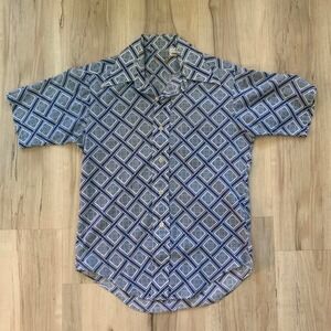 Vintage 1960s light blue geometric patterned shirt sz 18